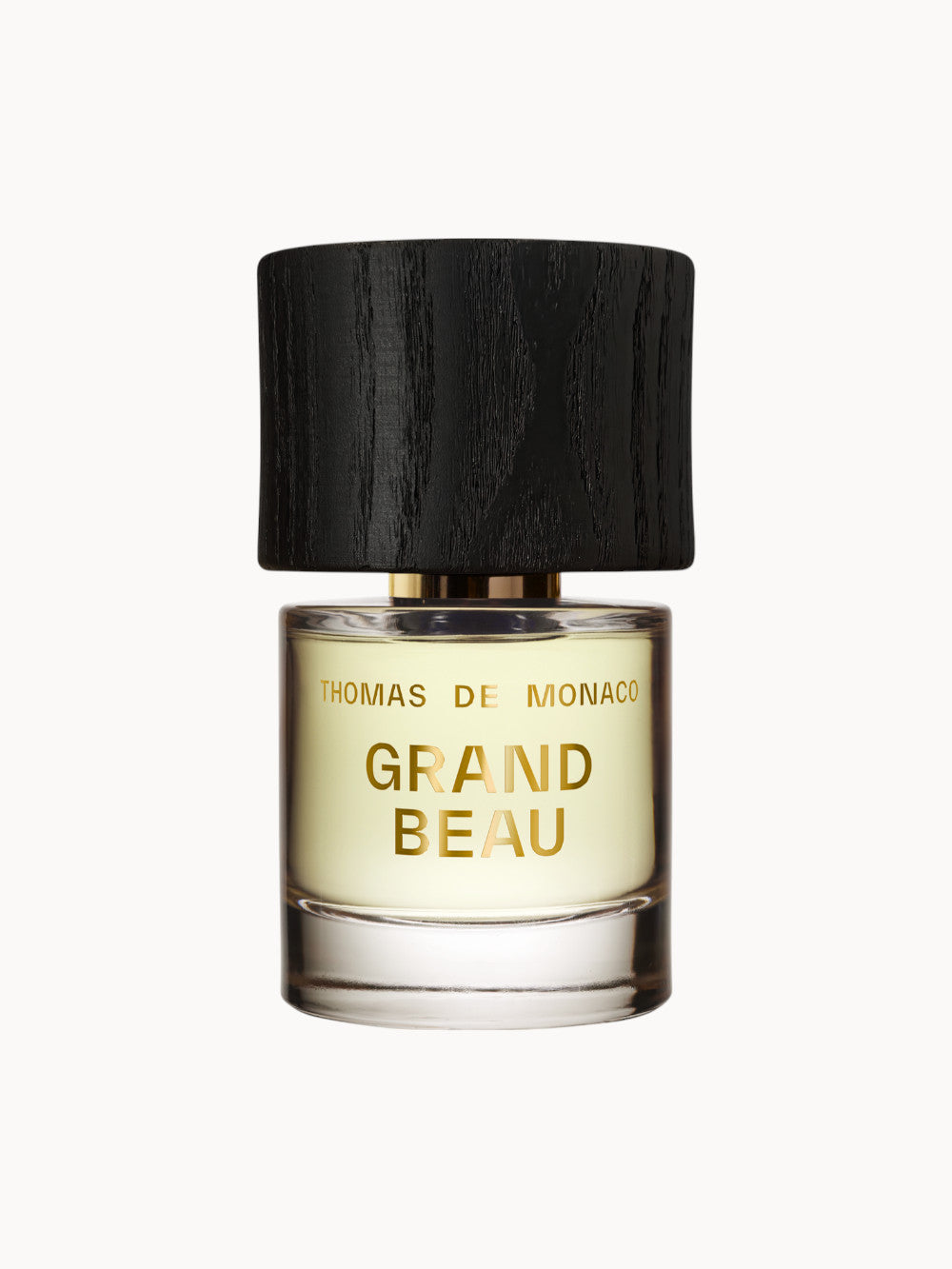 Thomas de Monaco Grand Beau Parfumflakon – edles Nischenparfum mit hellem Duftinhalt und markantem schwarzen Holzverschluss, modern und maritim inspiriert.