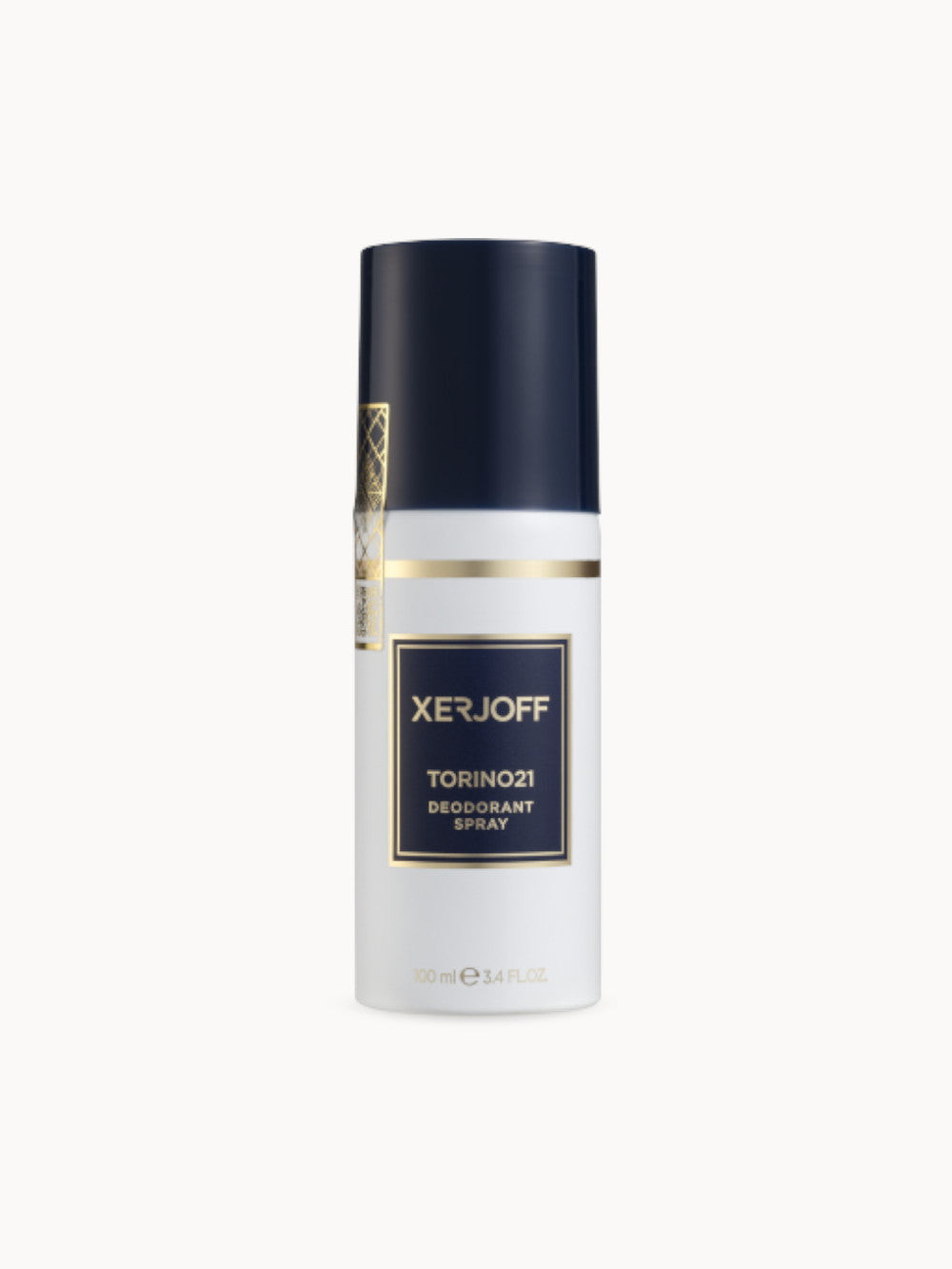 Xerjoff Torino21 Deodorant Spray – luxuriöses Pumpspray in Weiß und Dunkelblau mit goldenen Akzenten, 100 ml Flakon.